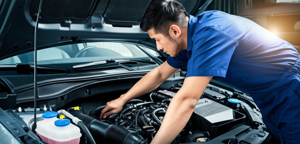 Mechanik pracujący na silniku